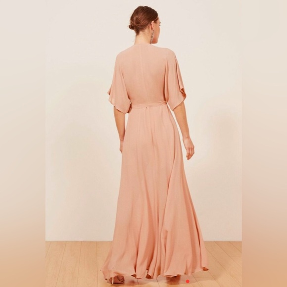 REFORMATION Sz L Blush Winslow Dolman Kimono Sleeve Crepe Wrap Maxi Dress NEW - Picture 2 of 16